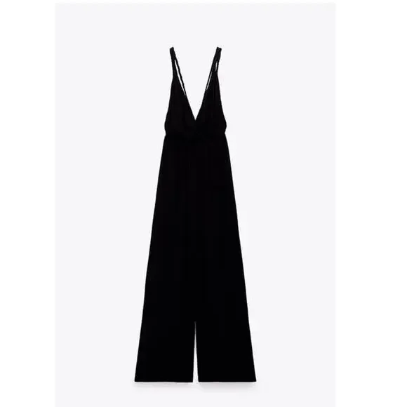 Zara Braid Strap Black Jumpsuit size Large - Picture 8 of 11